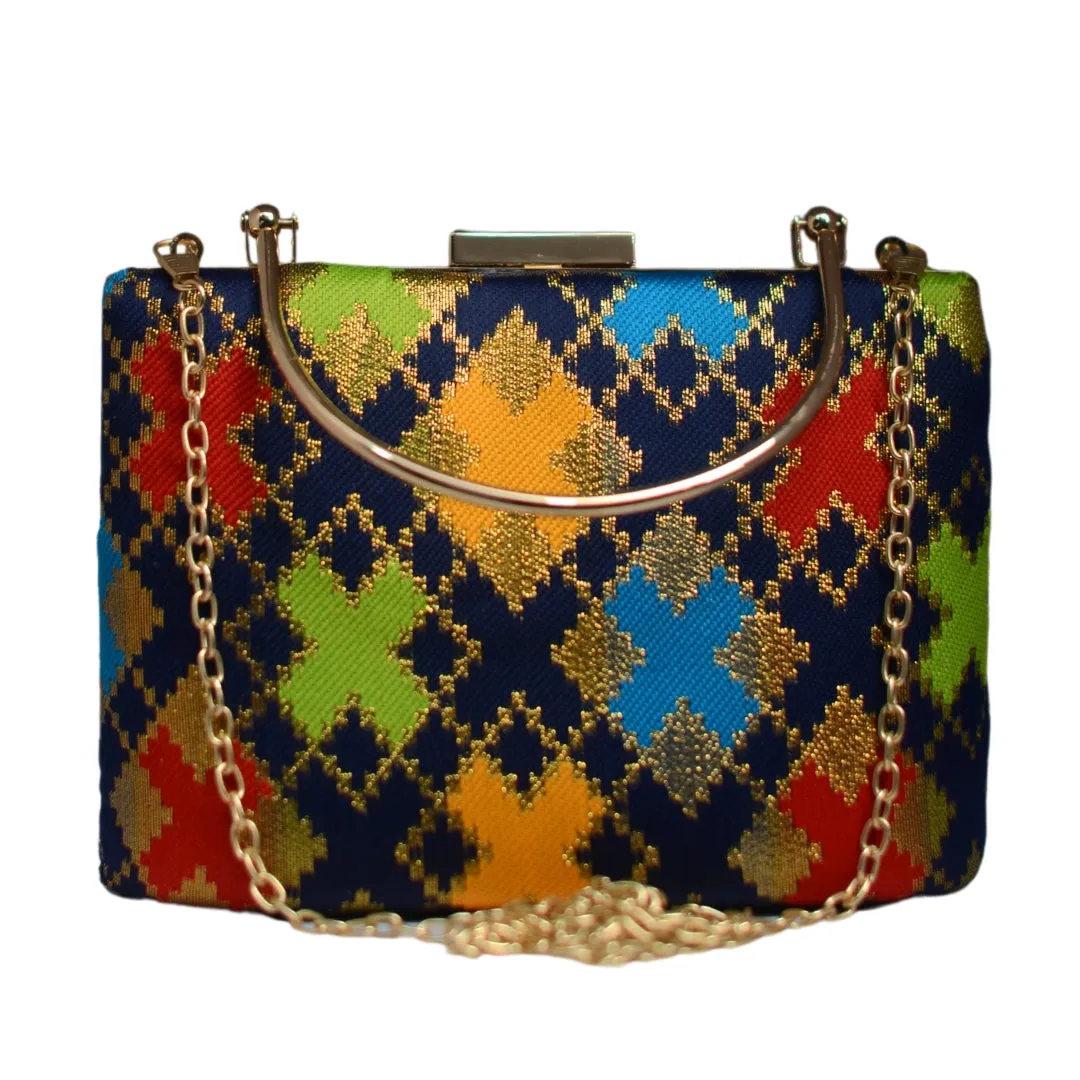 Artklim Blue Brocade Printed Clutch