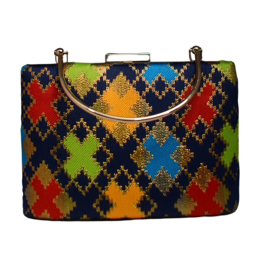 Artklim Blue Brocade Printed Clutch