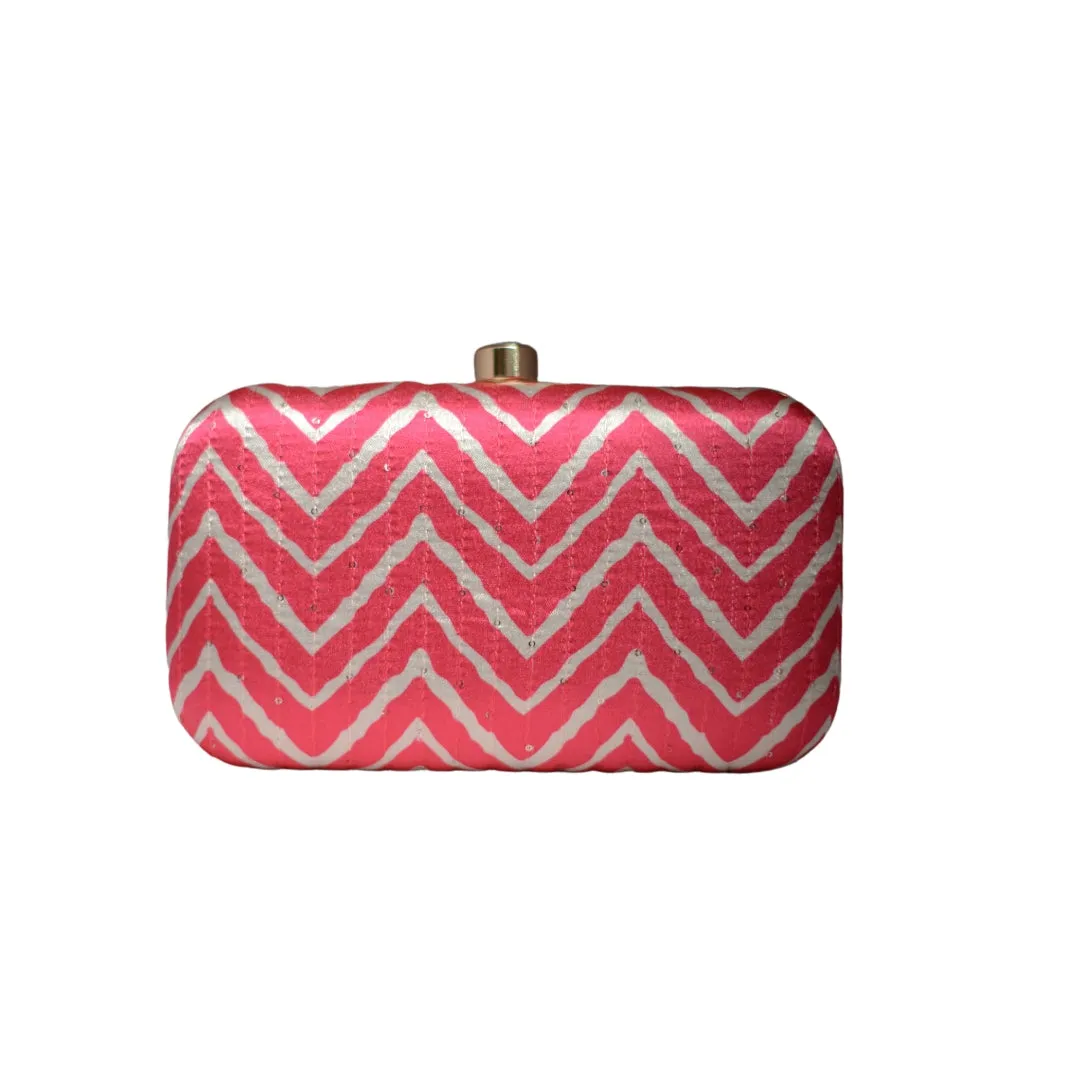 Artklim Red And White Zigzag Printed Fabric Clutch