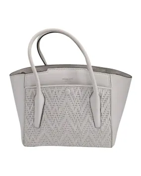 Bancroft Medium Woven Satchel in White Calf Leather