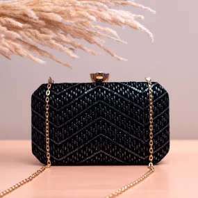 Black Zigzag Sequins Embroidery Fabric Clutch