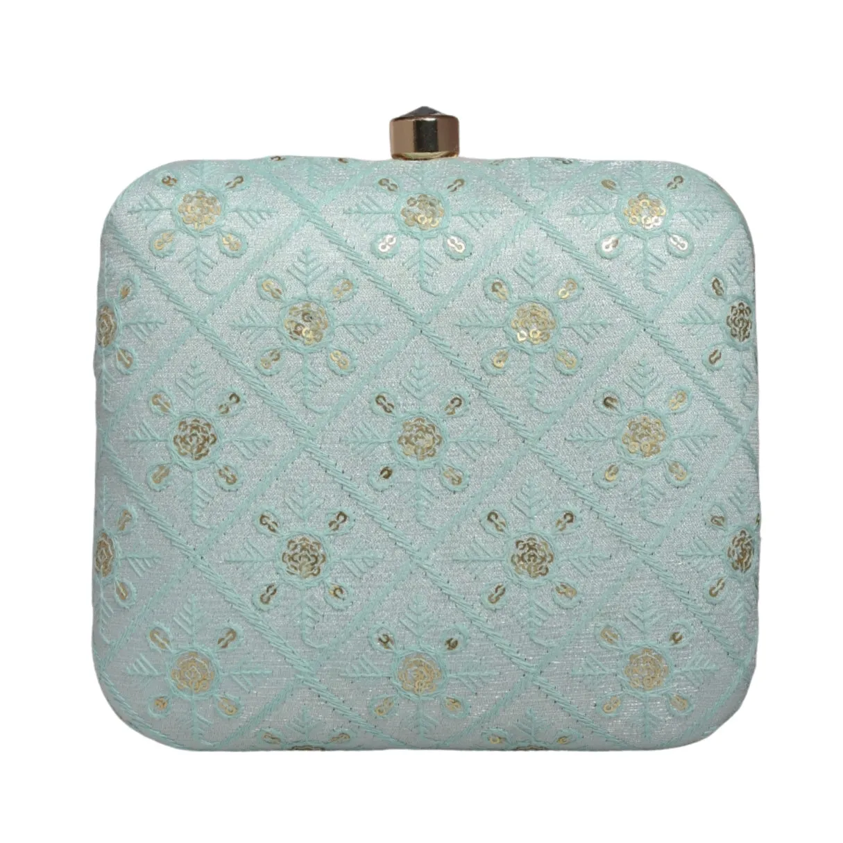 Blue Box Pattern Thread Embroidery Clutch