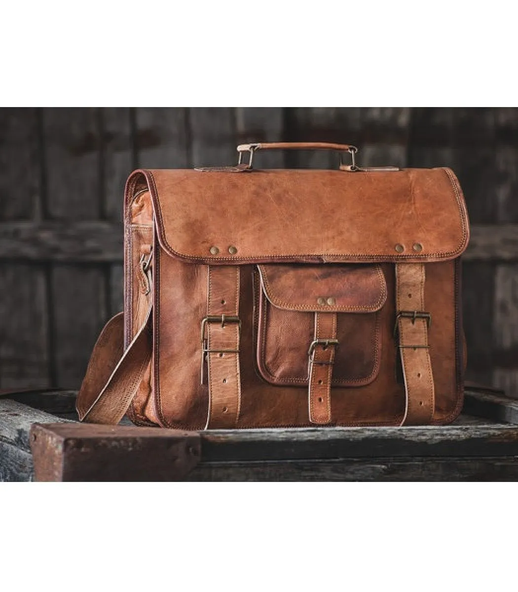 Brown Leather Satchel 15"