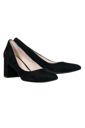 Cole Haan - Black Suede Pointed Toe Pumps w/ Block Heel Sz 9.5