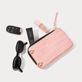 Expanded Zip Pouch - Pink Croc/Gold