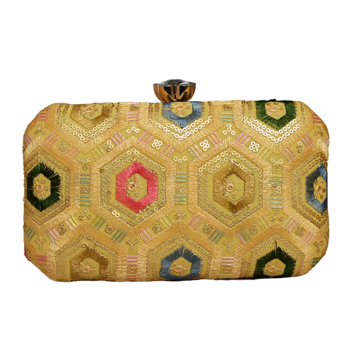 Golden Rectangle Sequins Embroidery Clutch