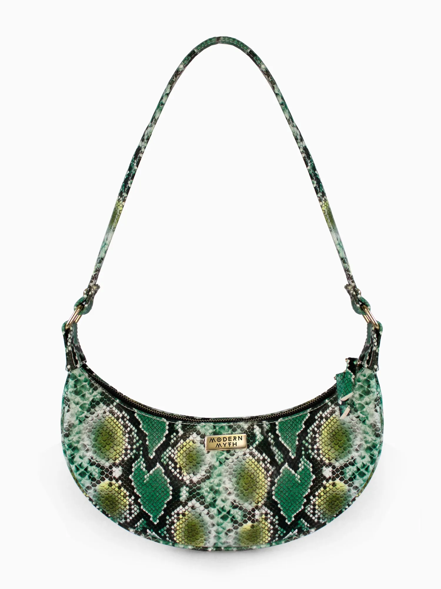 Green Snake Print Half Moon Baguette Shoulder Bag | Modern Myth