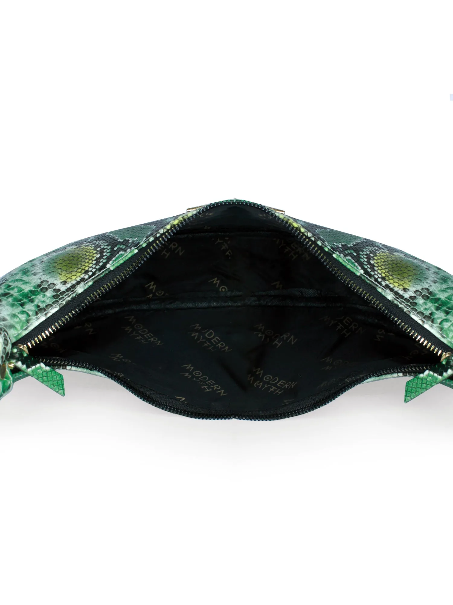 Green Snake Print Half Moon Baguette Shoulder Bag | Modern Myth