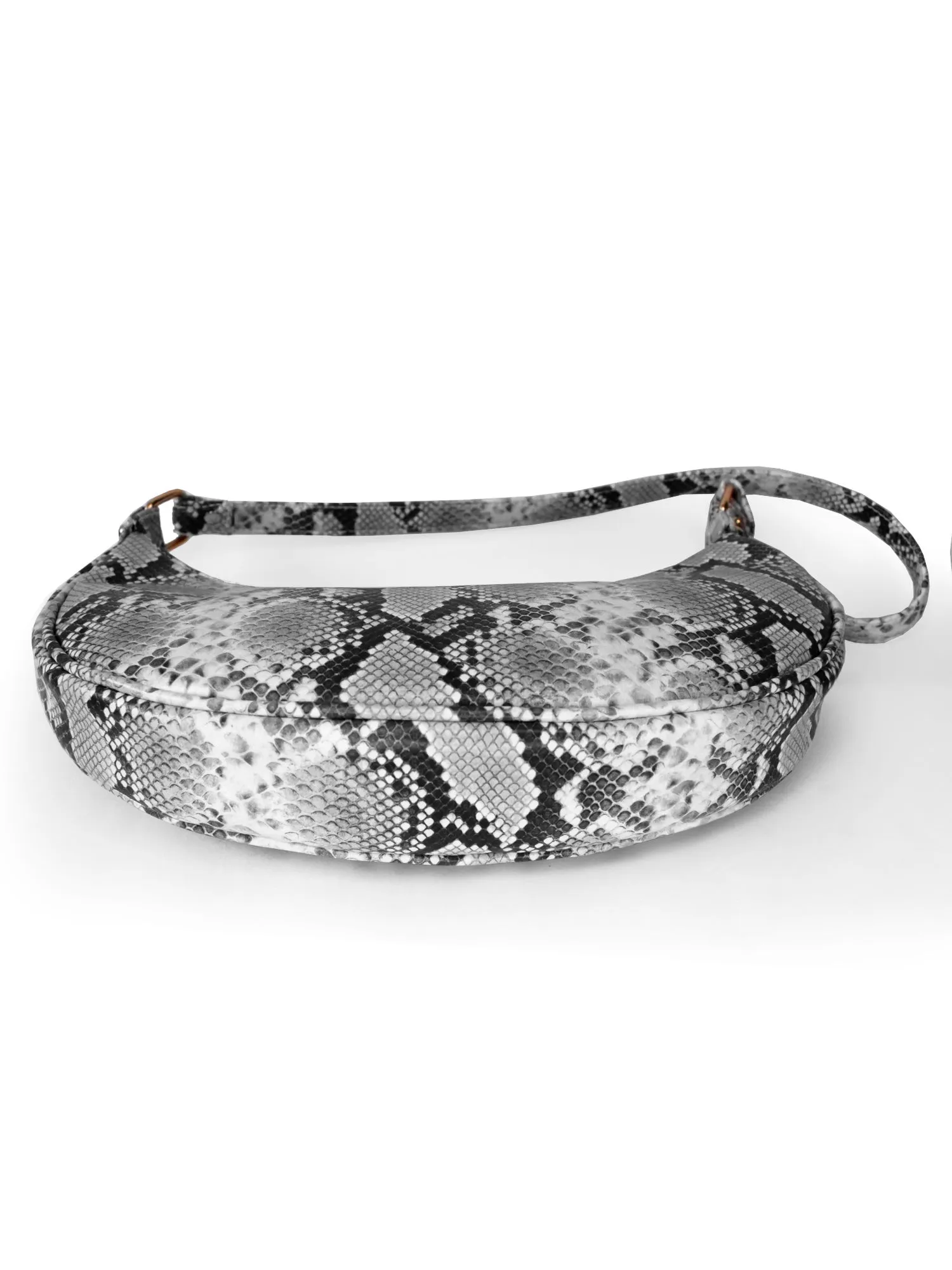 Grey Snake Print Half Moon Baguette Shoulder Bag | Modern Myth