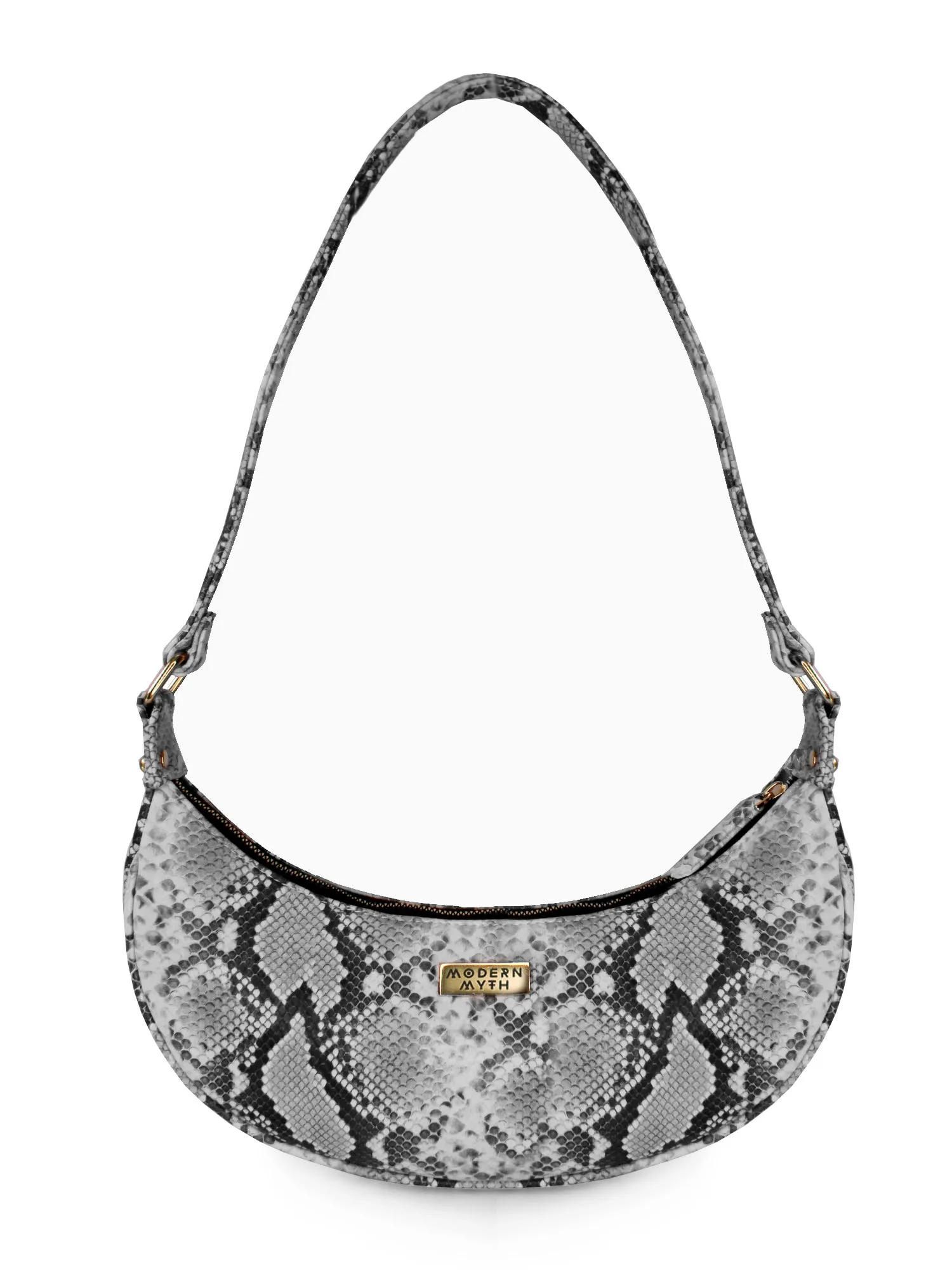 Grey Snake Print Half Moon Baguette Shoulder Bag | Modern Myth