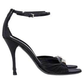 Gucci Crystal-Embellished Open-Toe Sandal Heels in Black Satin