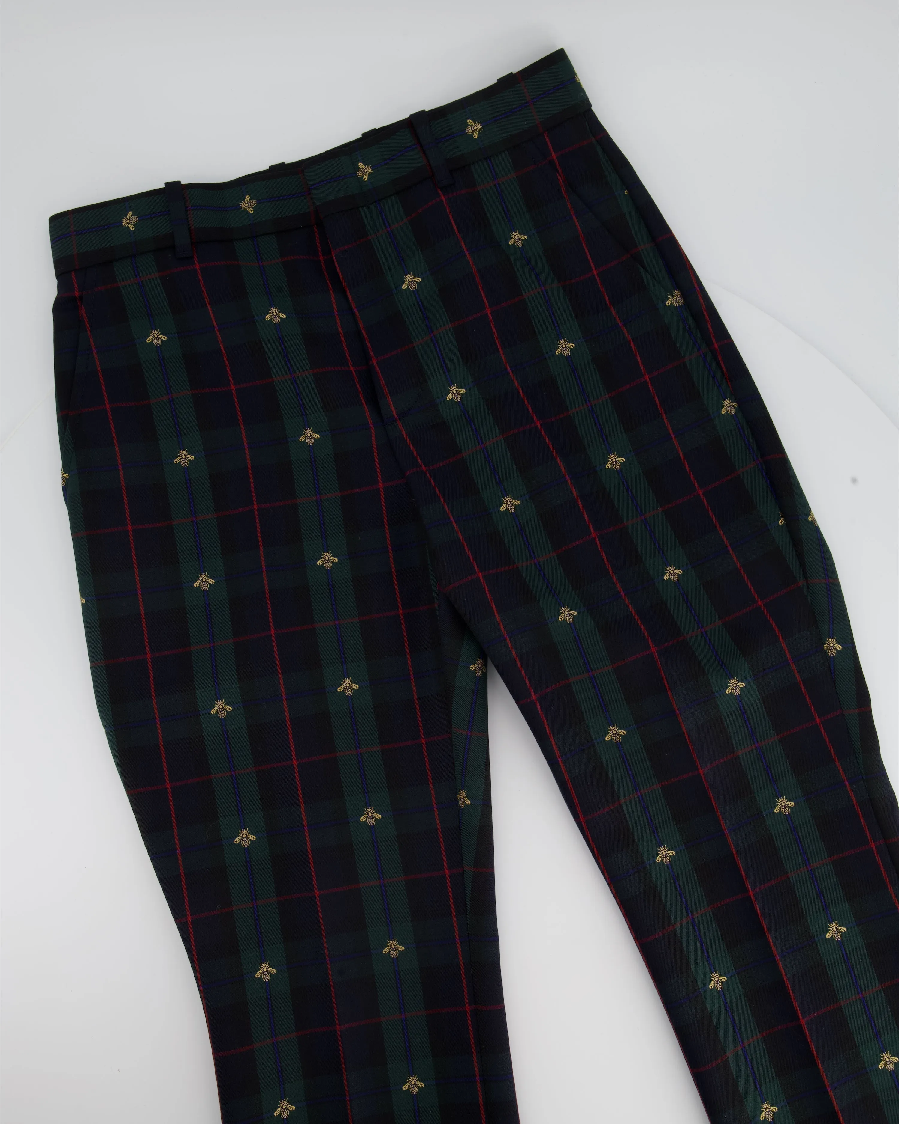 Gucci Green Check Tailored Flared Trousers Size IT 38 (UK 6)