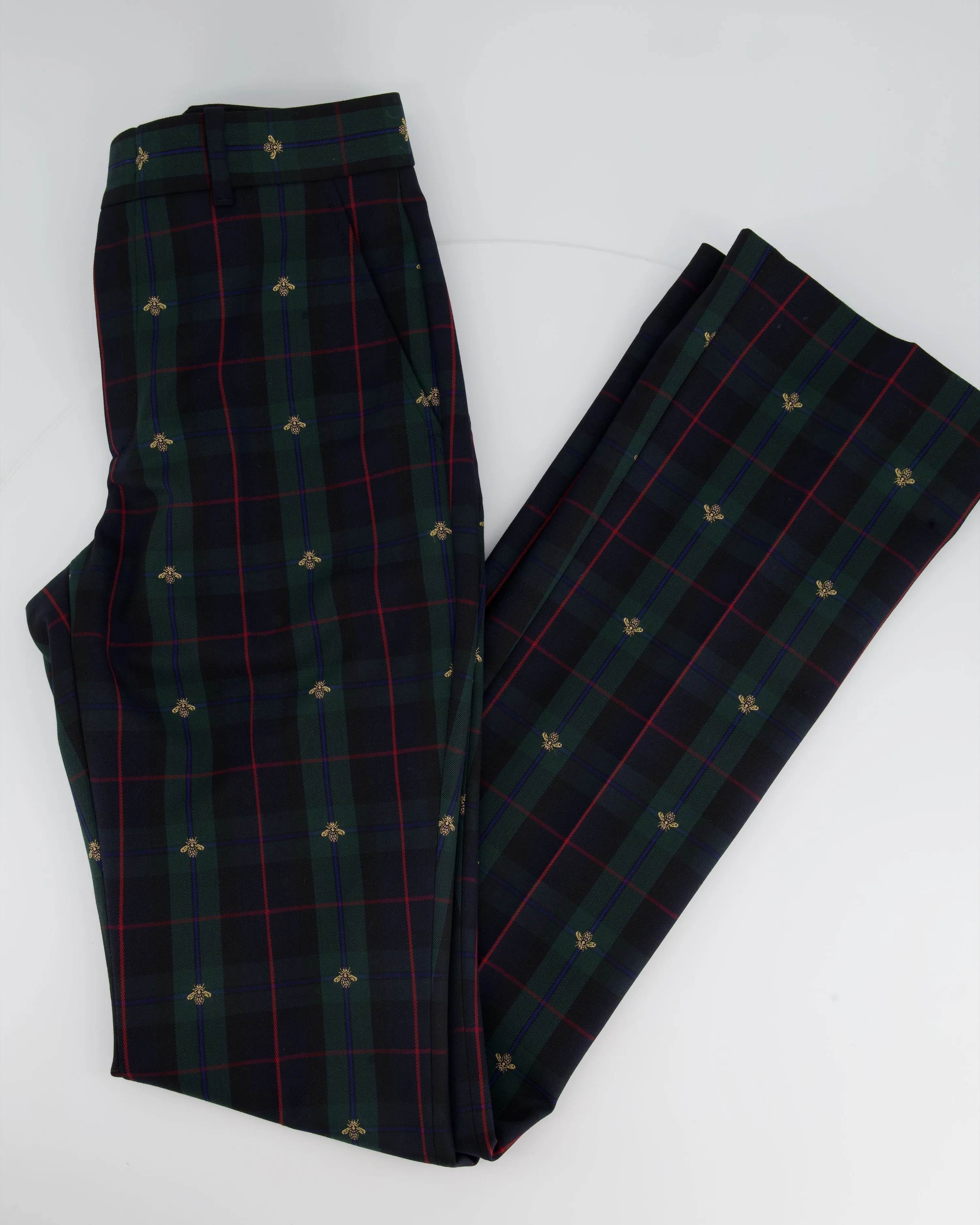 Gucci Green Check Tailored Flared Trousers Size IT 38 (UK 6)