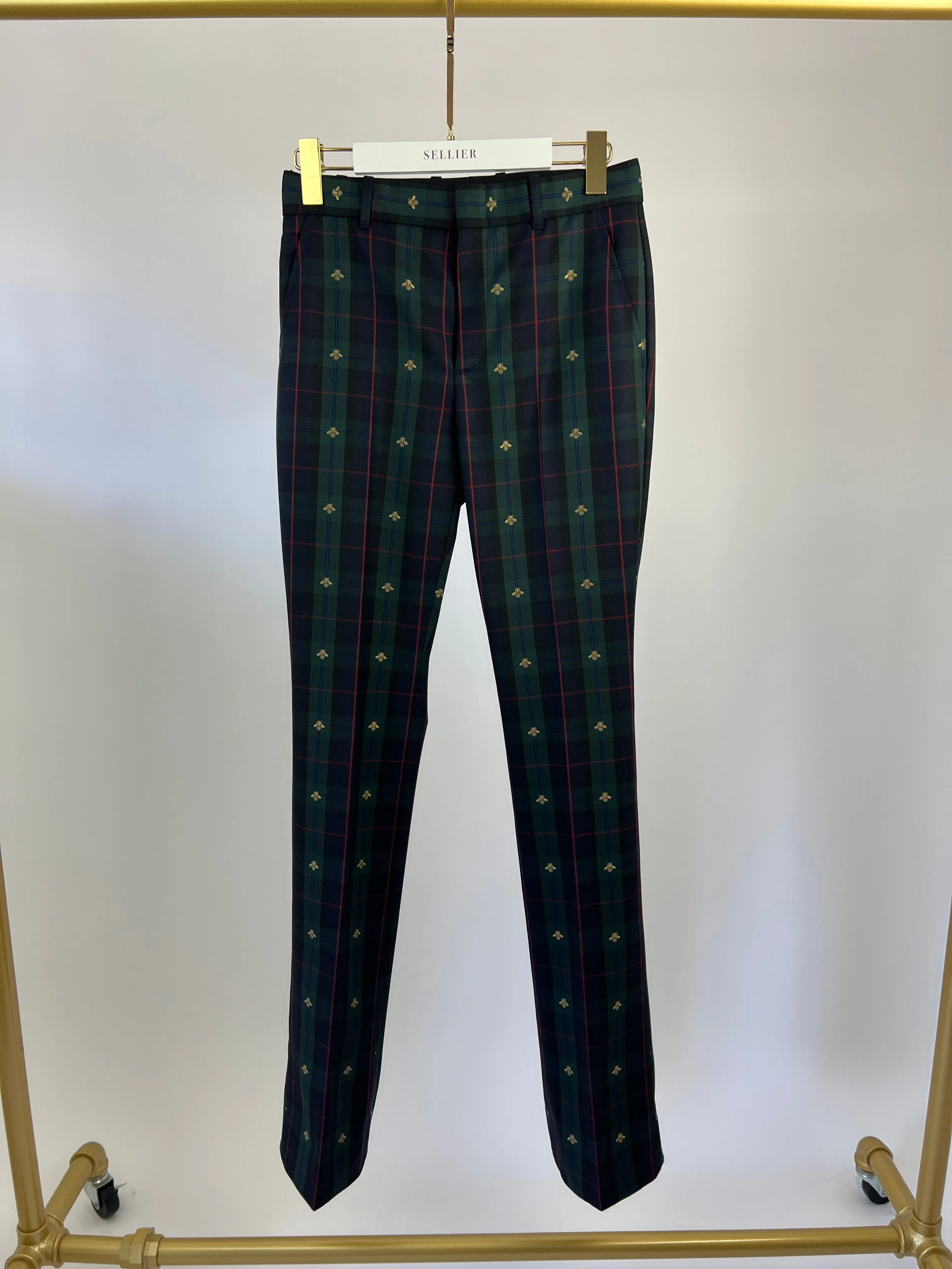 Gucci Green Check Tailored Flared Trousers Size IT 38 (UK 6)