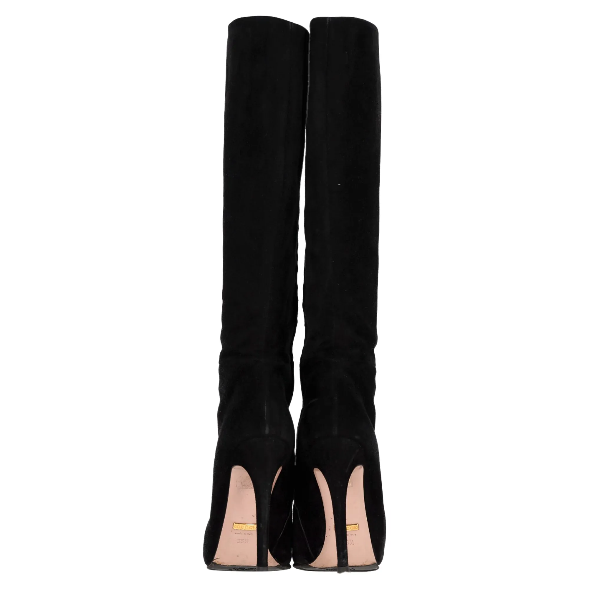 Gucci Knee-High Heeled Boots in Black Suede