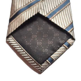 Gucci Men's Classic Tie White Camel Blue Striped 408862