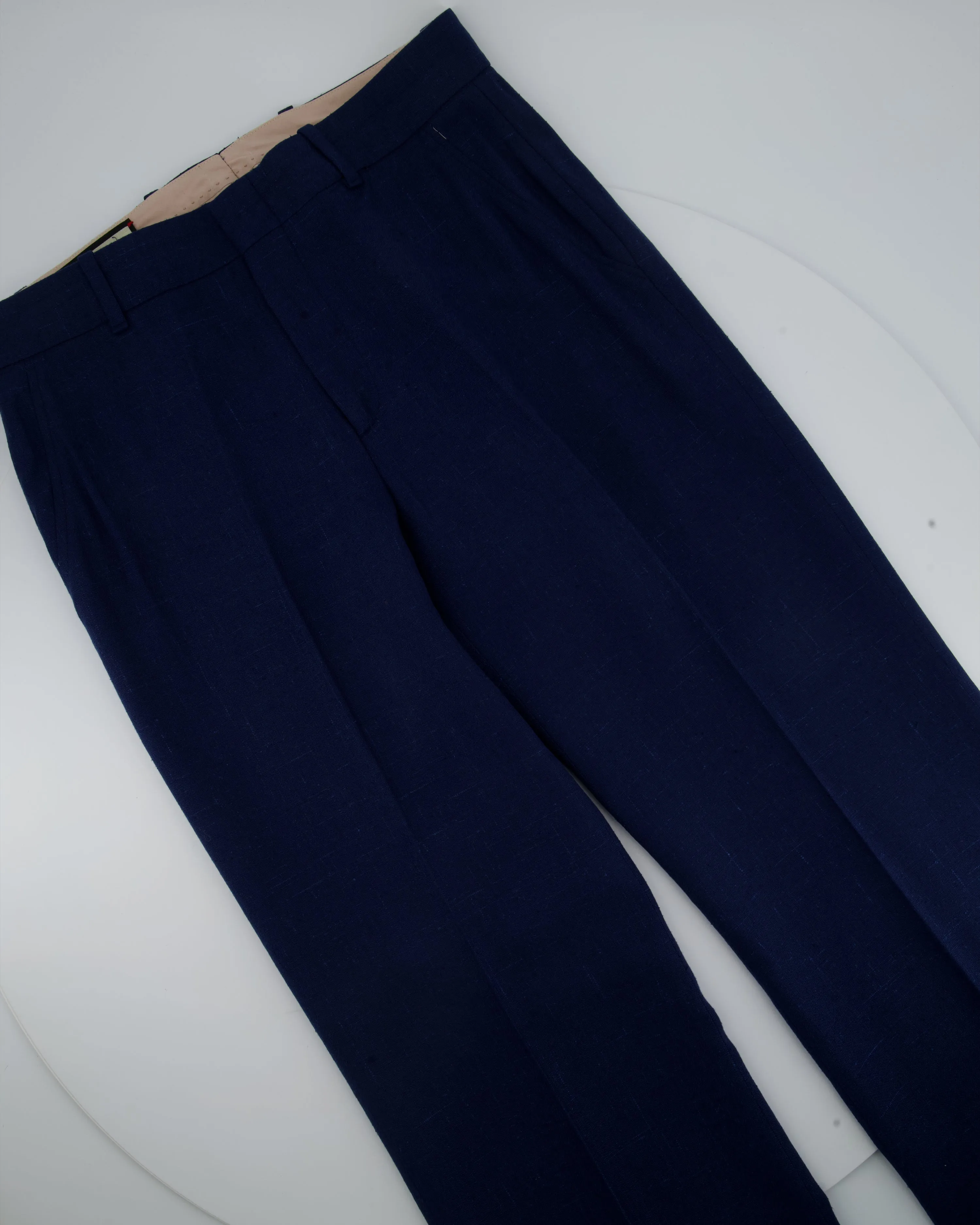 Gucci Navy Blue Linen Tailored Suit Trousers IT 40 (UK 8)