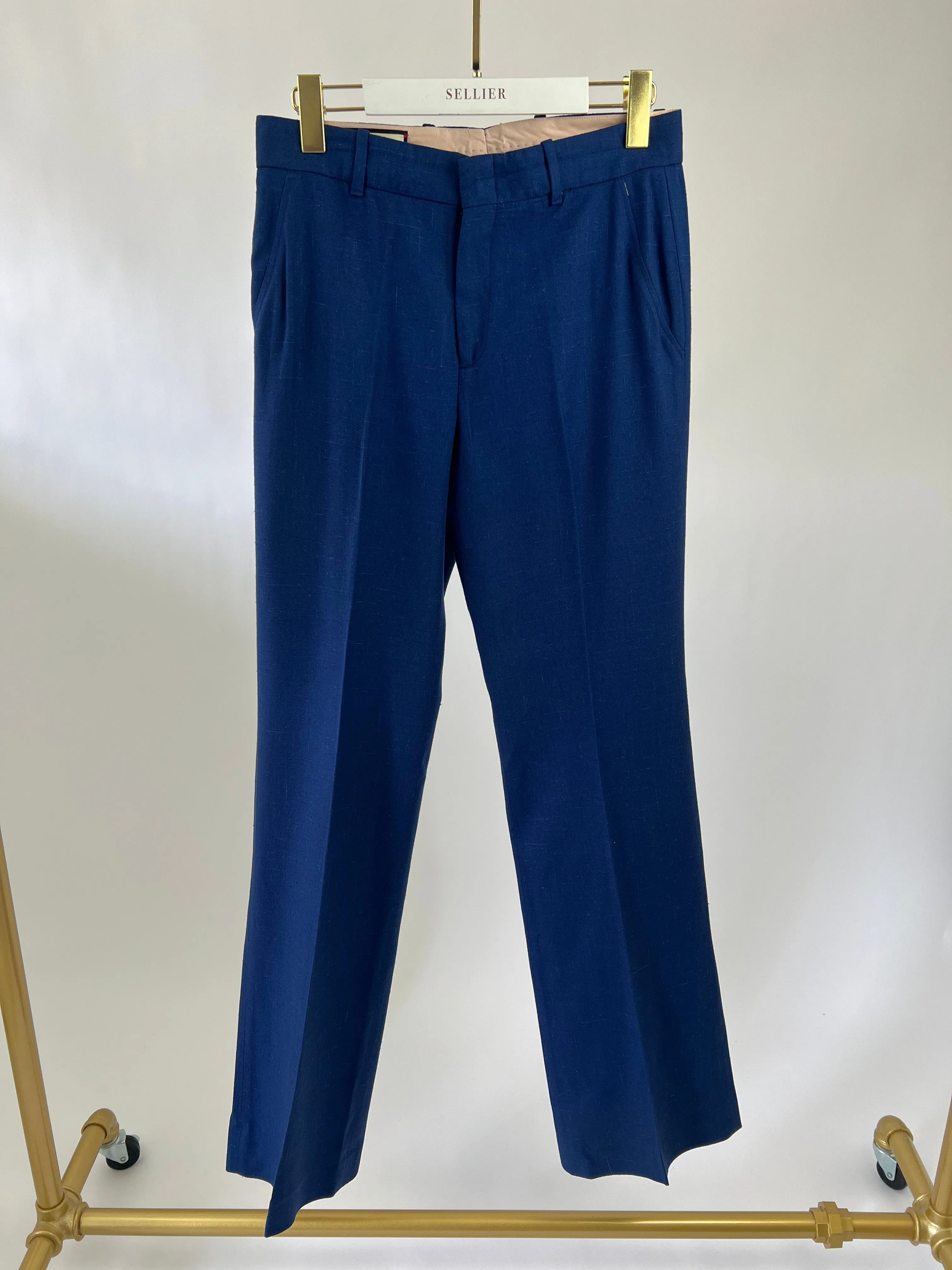 Gucci Navy Blue Linen Tailored Suit Trousers IT 40 (UK 8)