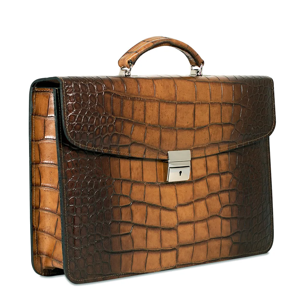 Hand Brushed Croco Slim Briefcase #K401