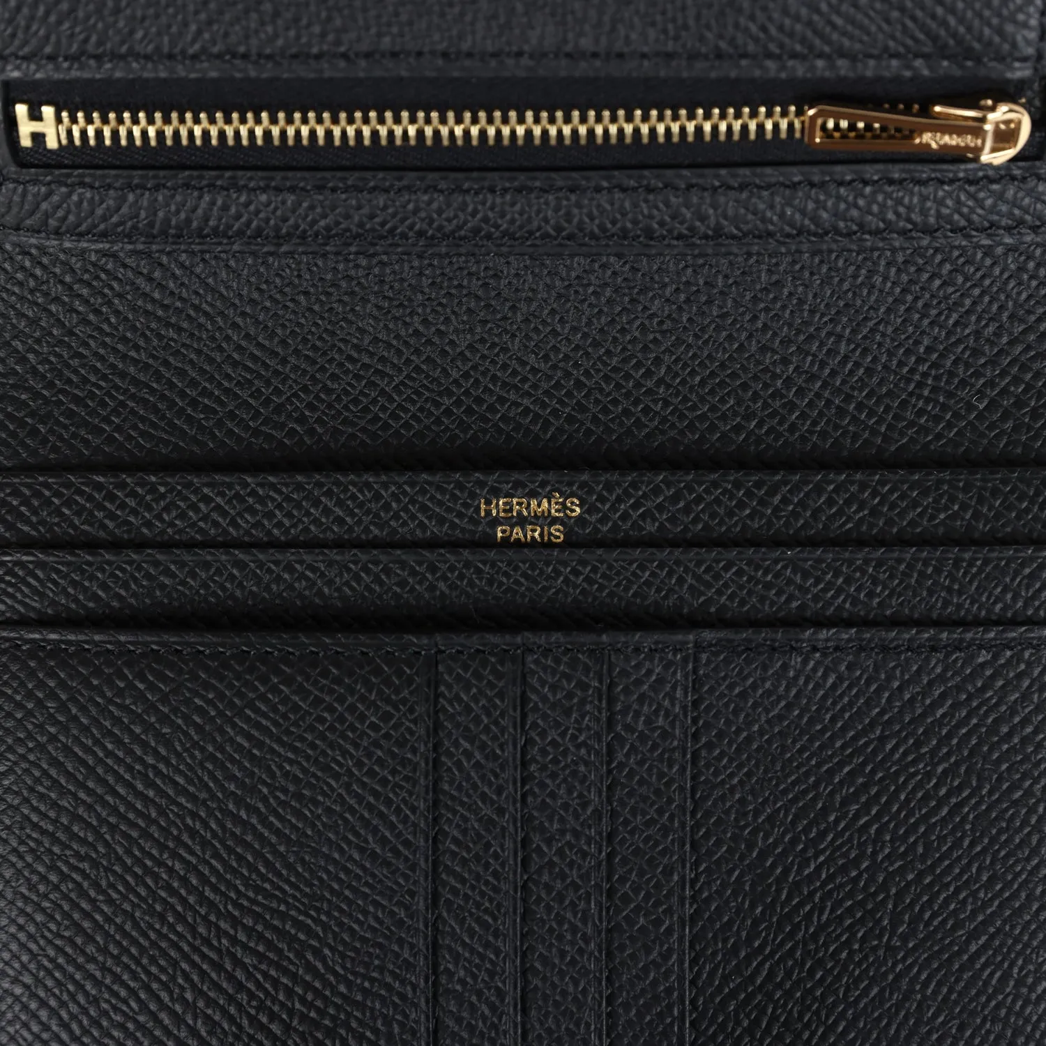 Hermes Bearn Compact Wallet Black Epsom Gold Hardware