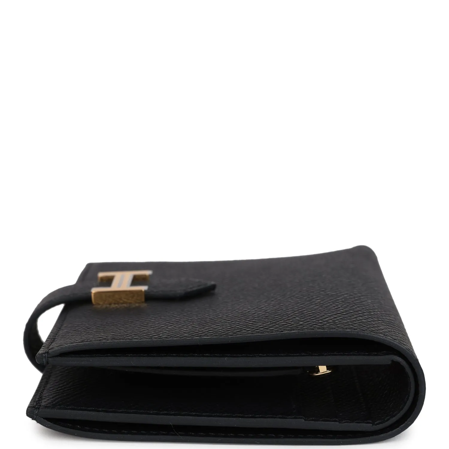 Hermes Bearn Compact Wallet Black Epsom Gold Hardware