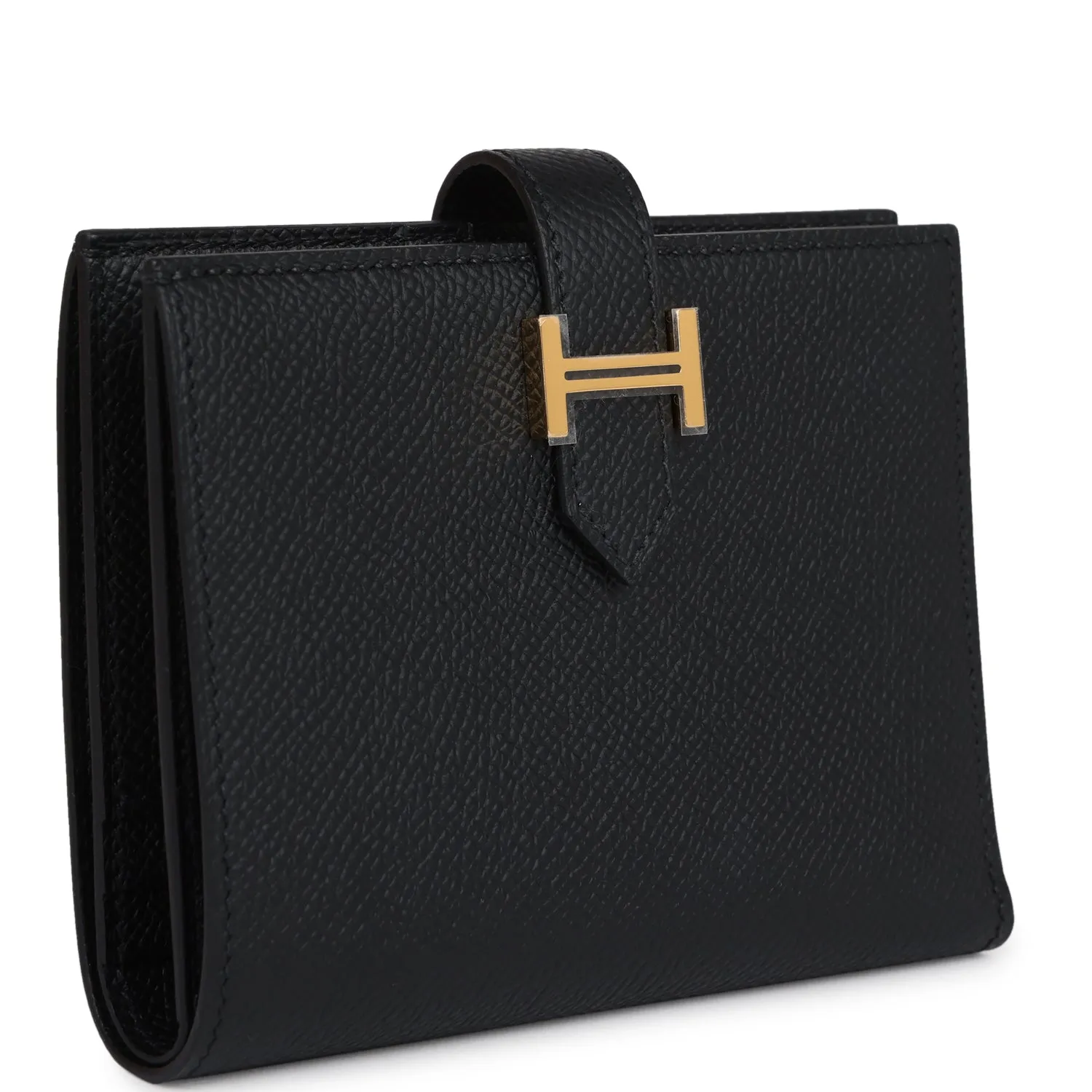 Hermes Bearn Compact Wallet Black Epsom Gold Hardware