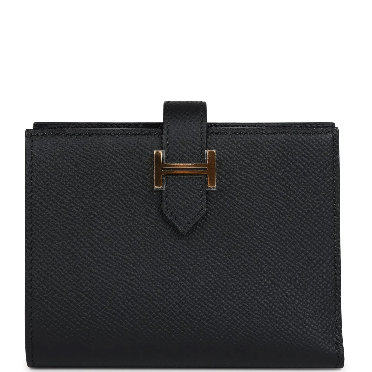 Hermes Bearn Compact Wallet Black Epsom Gold Hardware