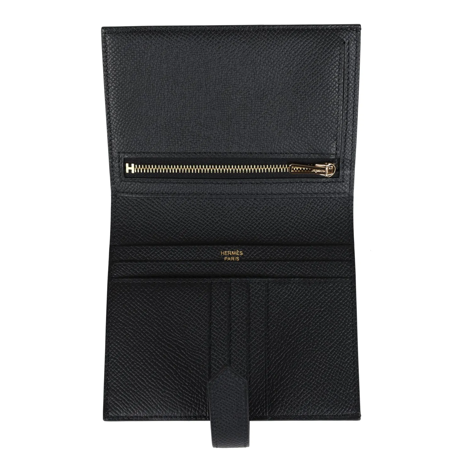 Hermes Bearn Compact Wallet Black Epsom Gold Hardware