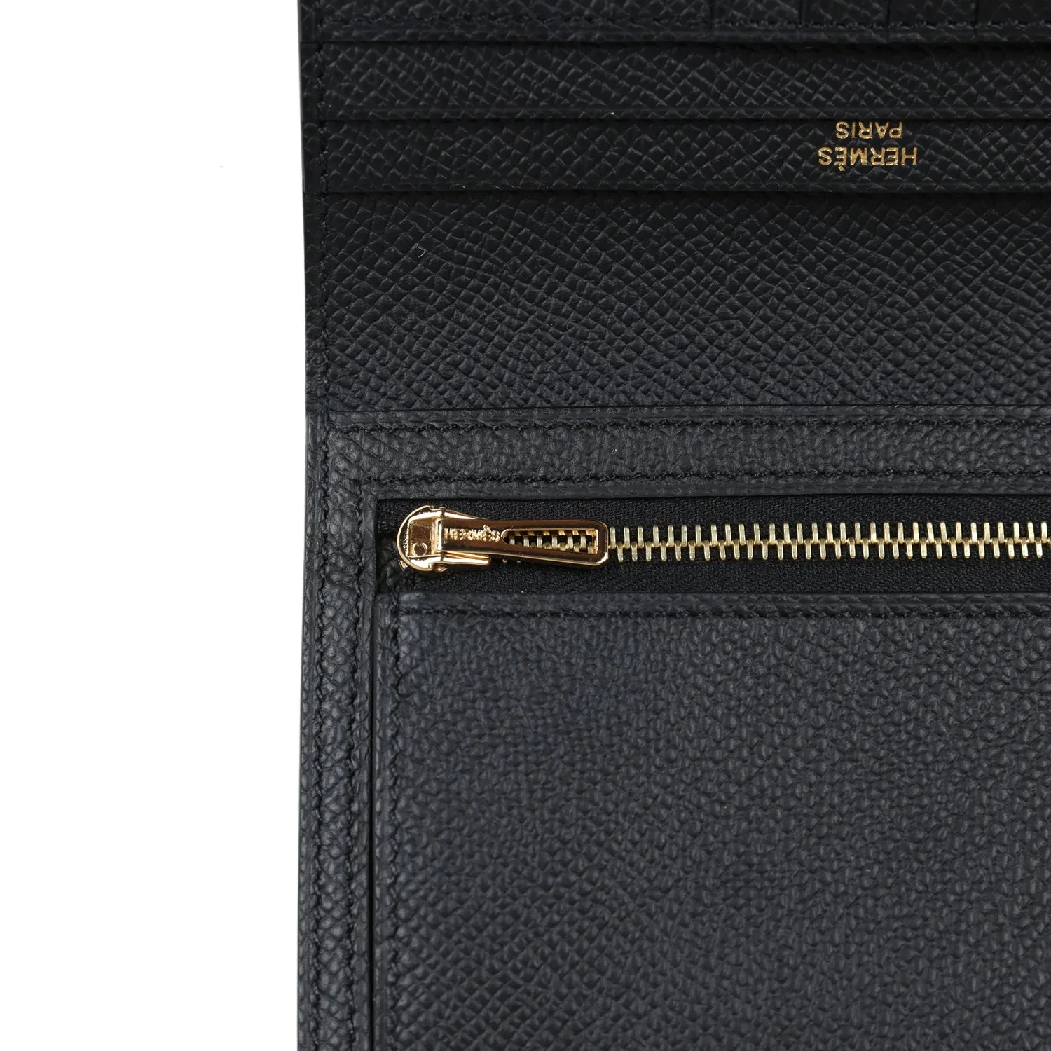 Hermes Bearn Compact Wallet Black Epsom Gold Hardware