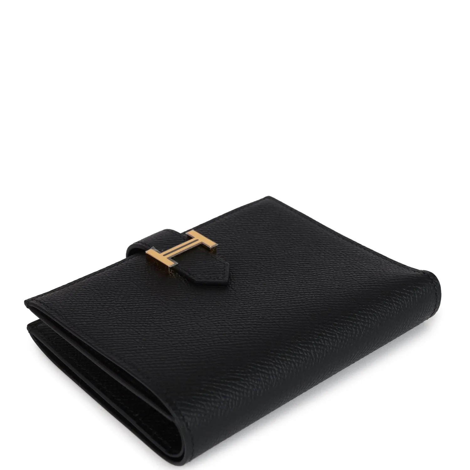 Hermes Bearn Compact Wallet Black Epsom Gold Hardware