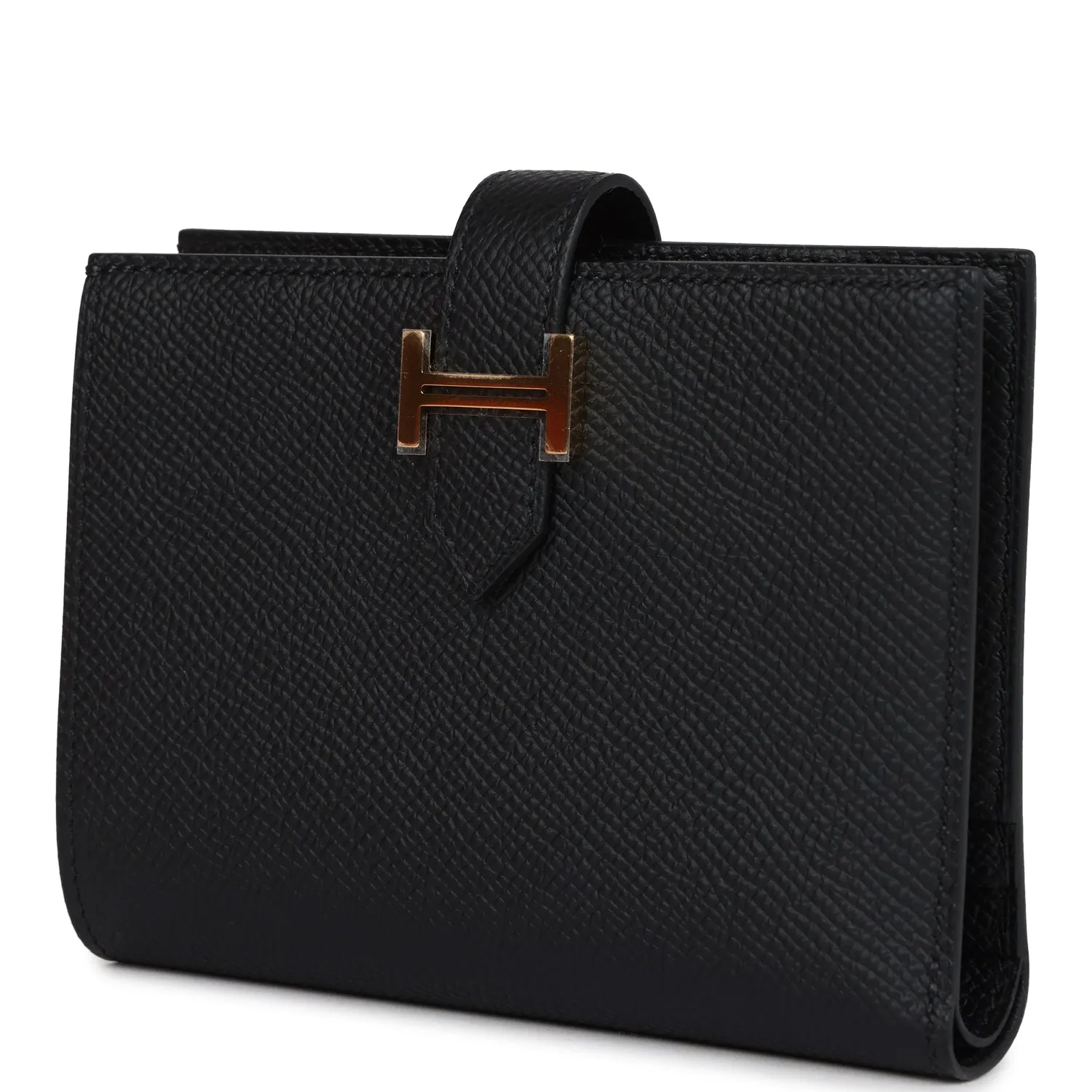 Hermes Bearn Compact Wallet Black Epsom Gold Hardware