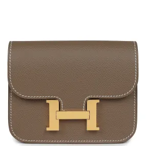 Hermes Constance Slim Wallet Etoupe Epsom Gold Hardware