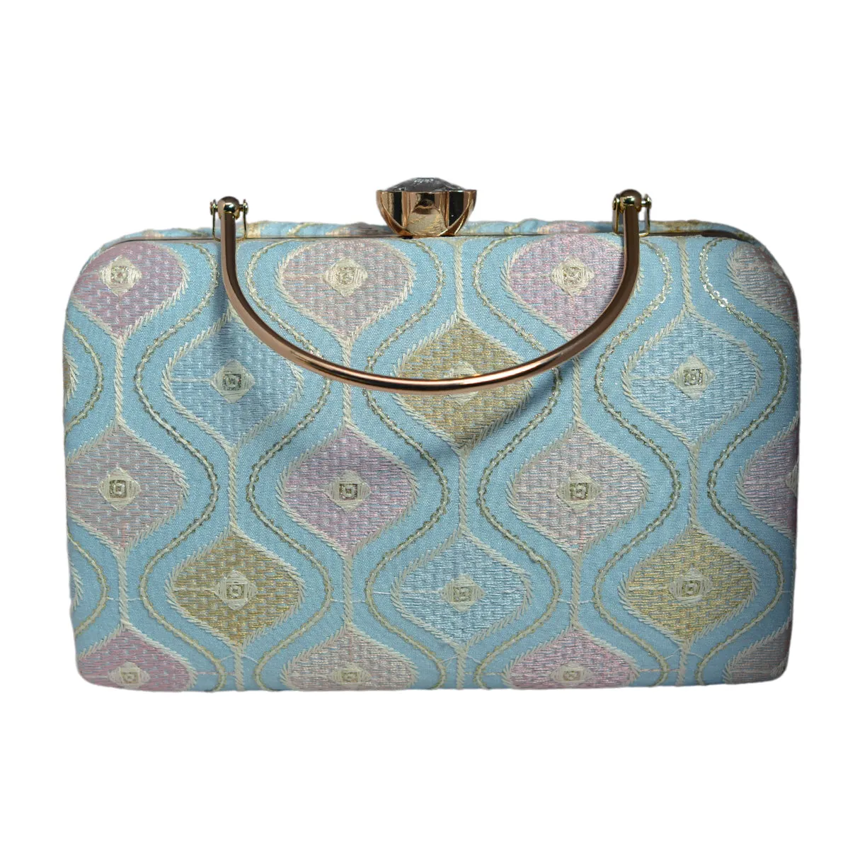 Light Blue Wavy Lines Embroidery Clutch