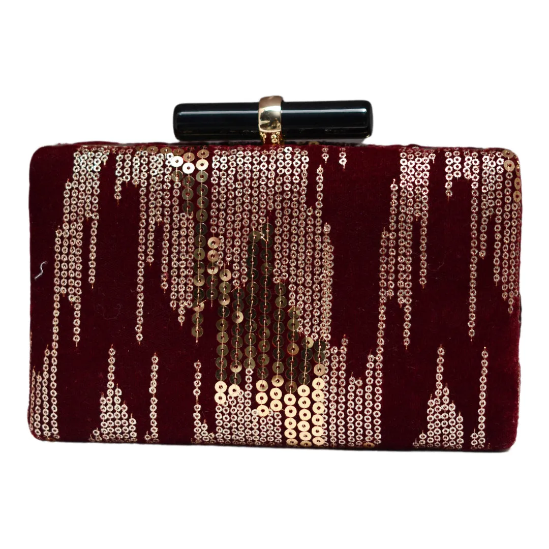 Maroon Sequins Fabric Embroidery Clutch