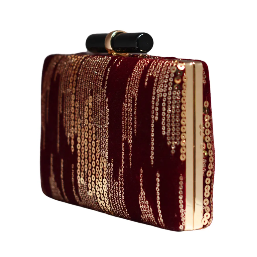 Maroon Sequins Fabric Embroidery Clutch