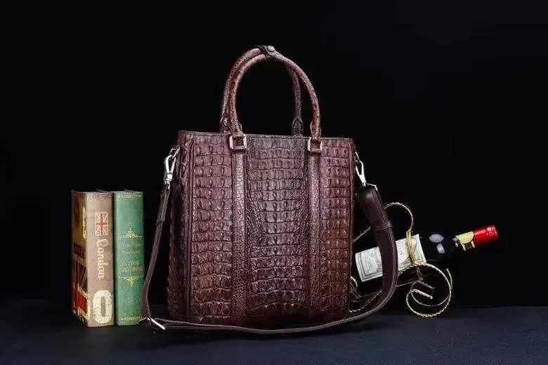 Mens Crocodile Skin Leather Tote Bag