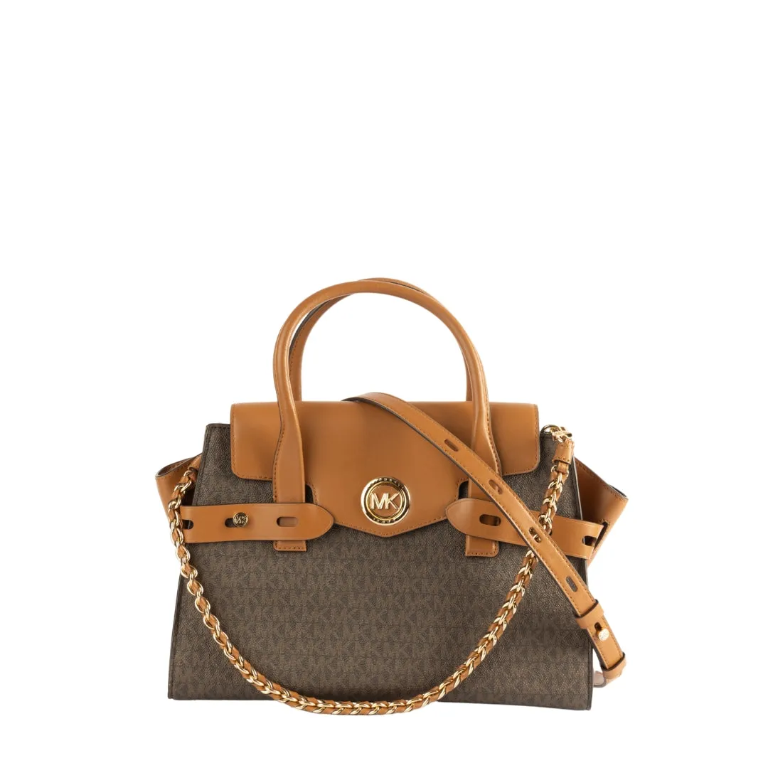 Michael Kors Carmen Small Logo and Leather Belted Satchel