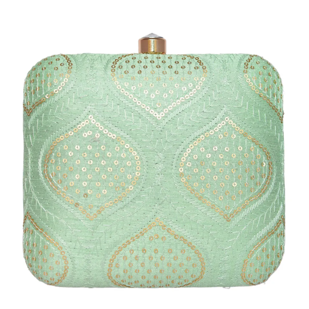 Mint green Embroidered Clutch