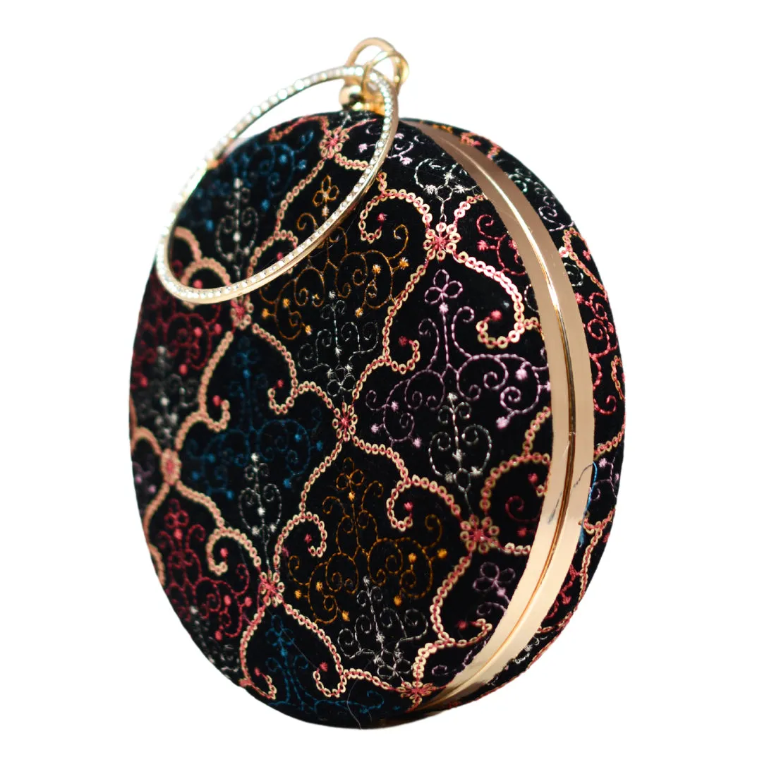 Multicolour Sequin Embroidery Round Clutch