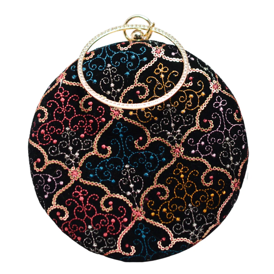 Multicolour Sequin Embroidery Round Clutch