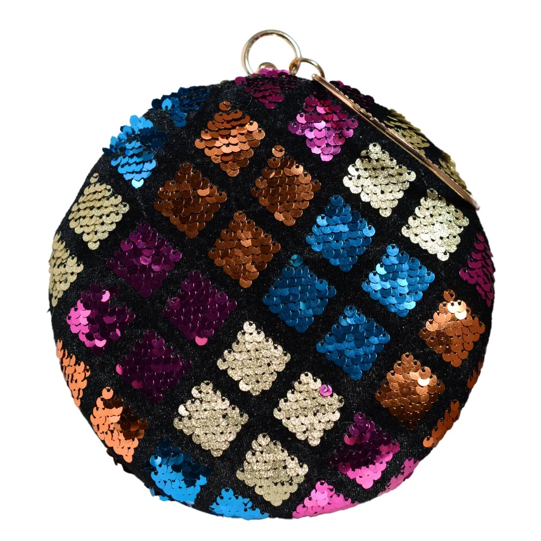 Multicoloured Round Embroidery Party Clutch