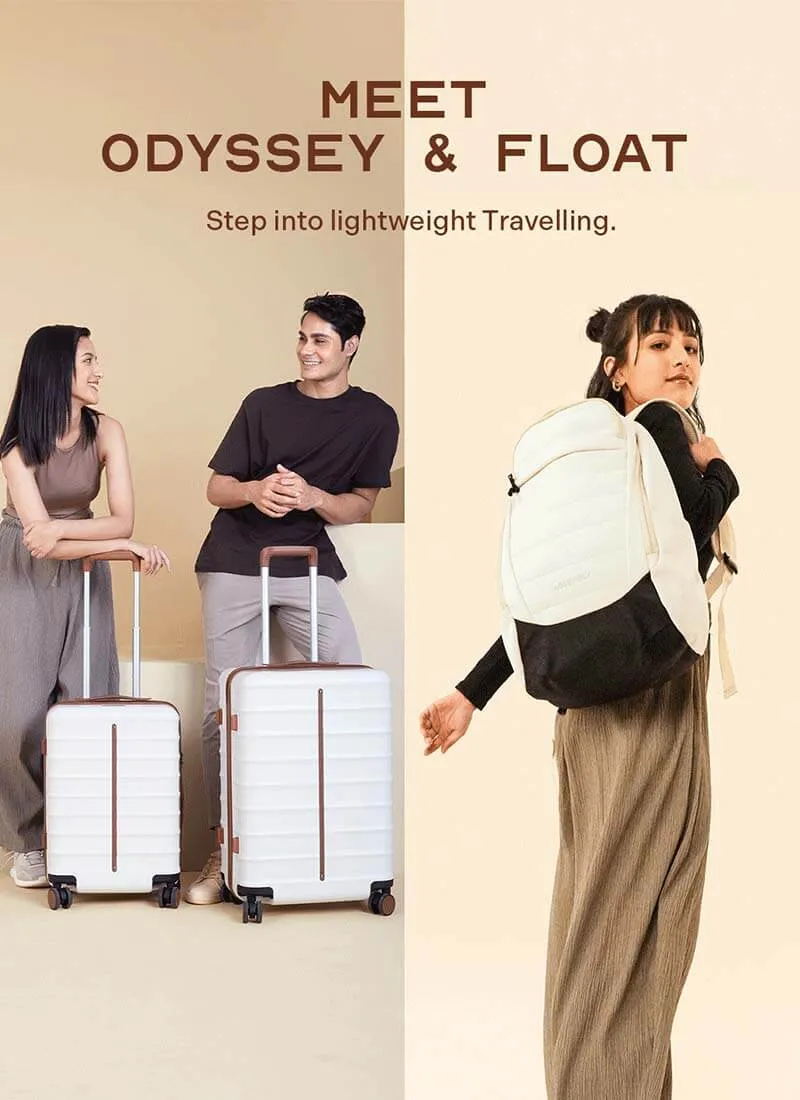 Odyssey Set of 2 & Float Backpack Combo | Sand White | Cabin Medium Hard Luggage & Backpack