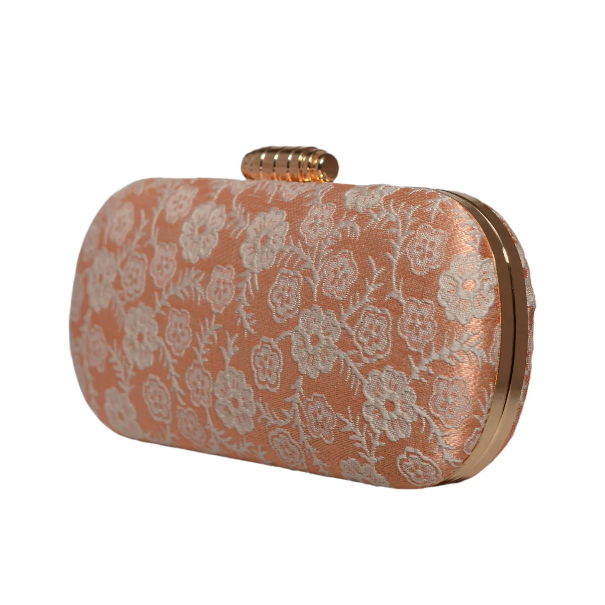 Peach And White Thread Embroidery Clutch