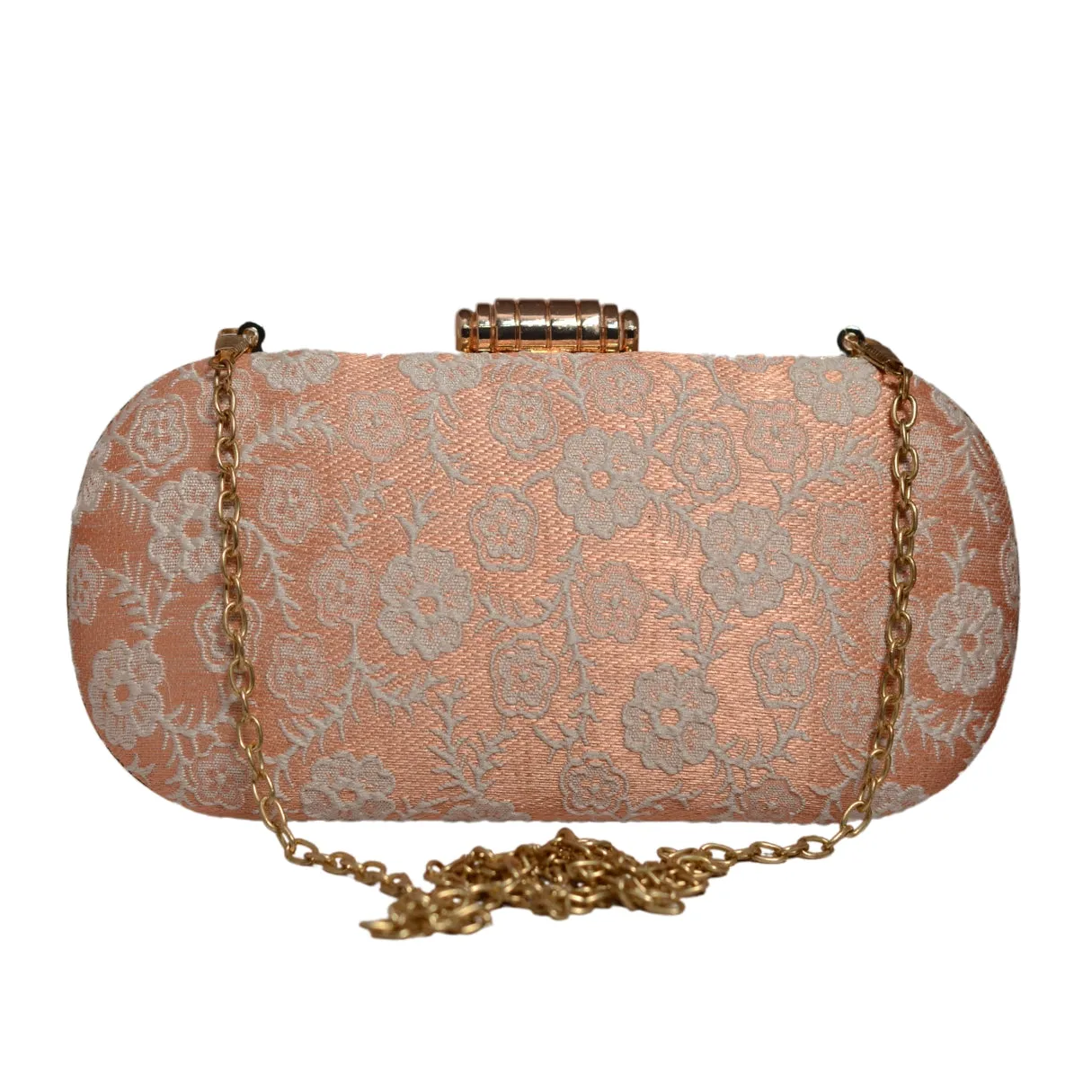 Peach And White Thread Embroidery Clutch