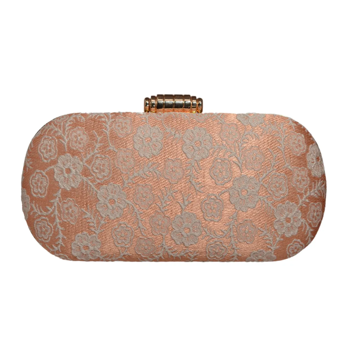 Peach And White Thread Embroidery Clutch