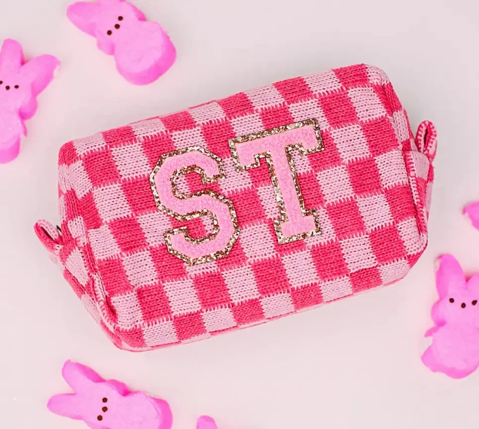 Pink Checkered Makeup Bag