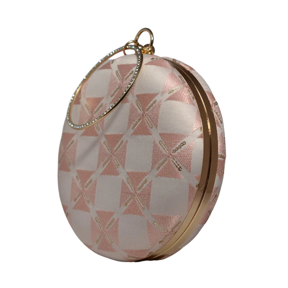 Pink Checks Pattern Embroidery Round Clutch