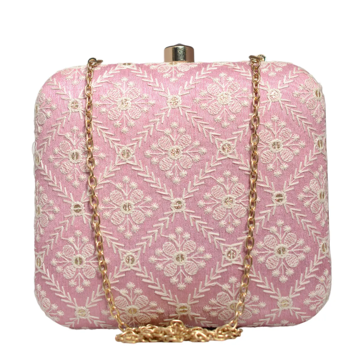 Pink Chikankari Embroidery Clutch