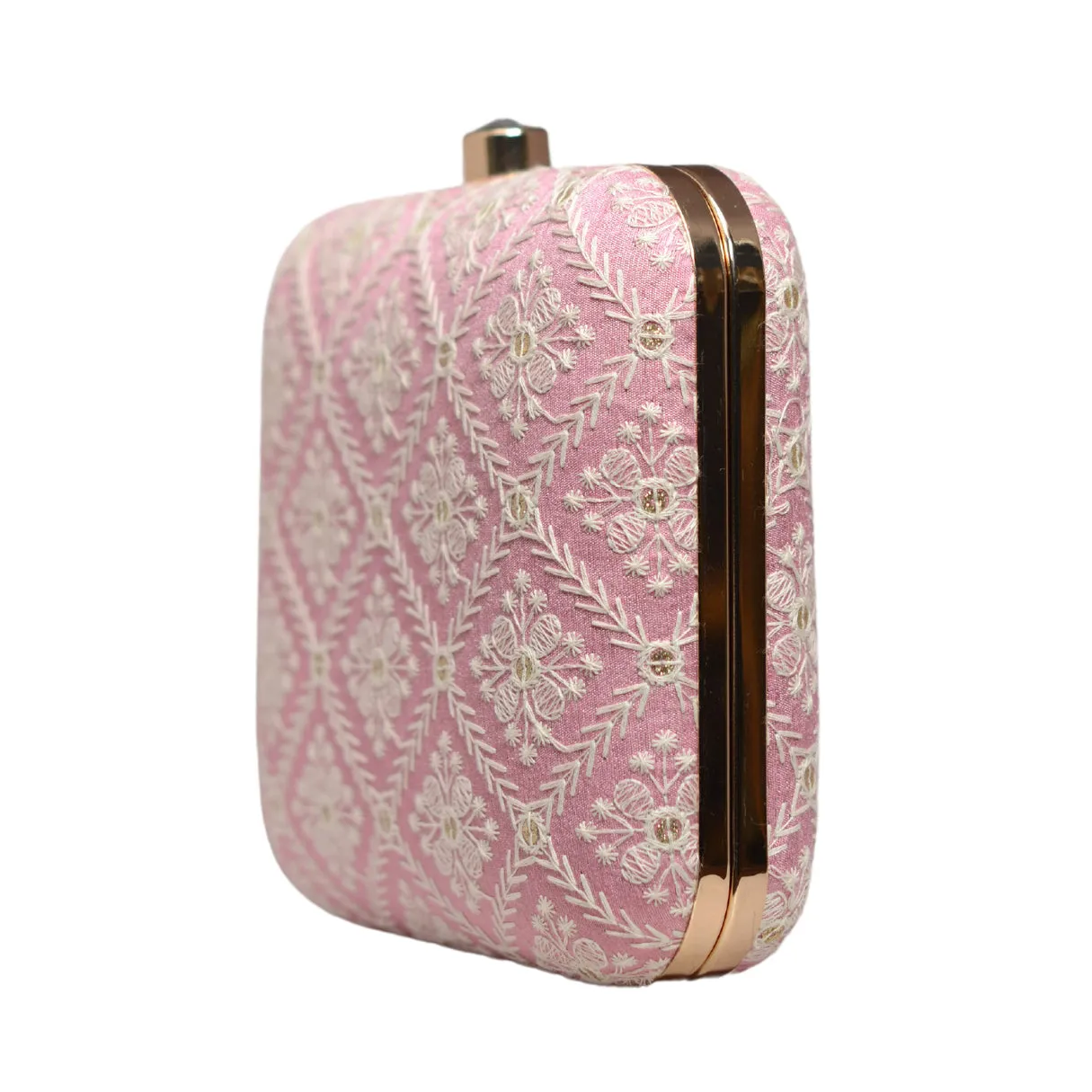 Pink Chikankari Embroidery Clutch