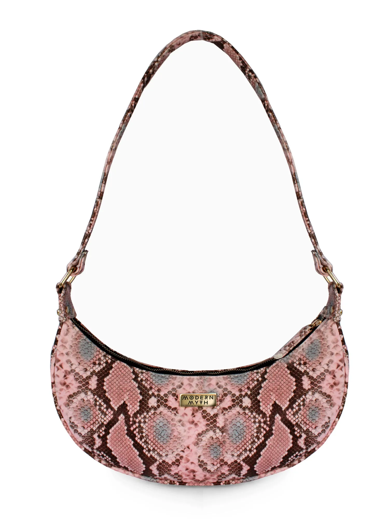 Pink Snake Print Half Moon Baguette Shoulder Bag | Modern Myth